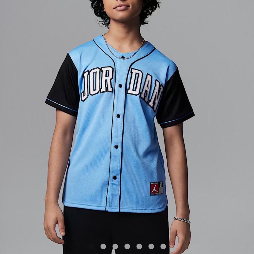 Jordan Sky Blue and Black Button-Front Baseball Jersey